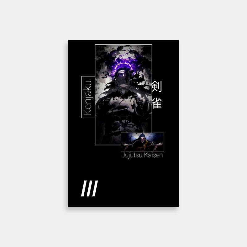 Kenjaku Jujutsu Kaisen Novel Cover Poster - Black & White Character Art