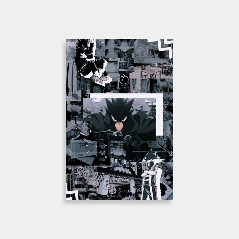 Fumikage Tokoyami My Hero Academia Poster - Black & White Anime Collage