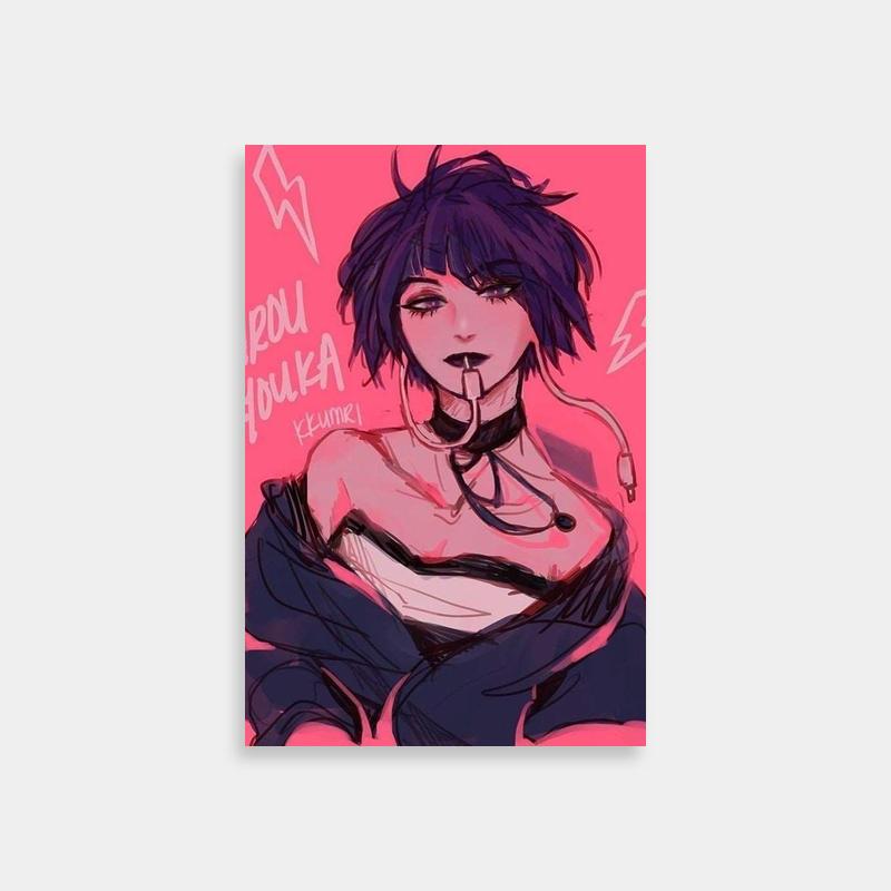 Kyoka Jiro My Hero Academia Poster - Purple-Haired Woman with Piercings on Pink Background