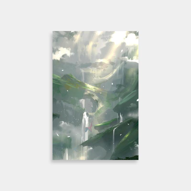 Nanachi Made in Abyss Artistic Sky Poster - Green & White Cloud Wall Art