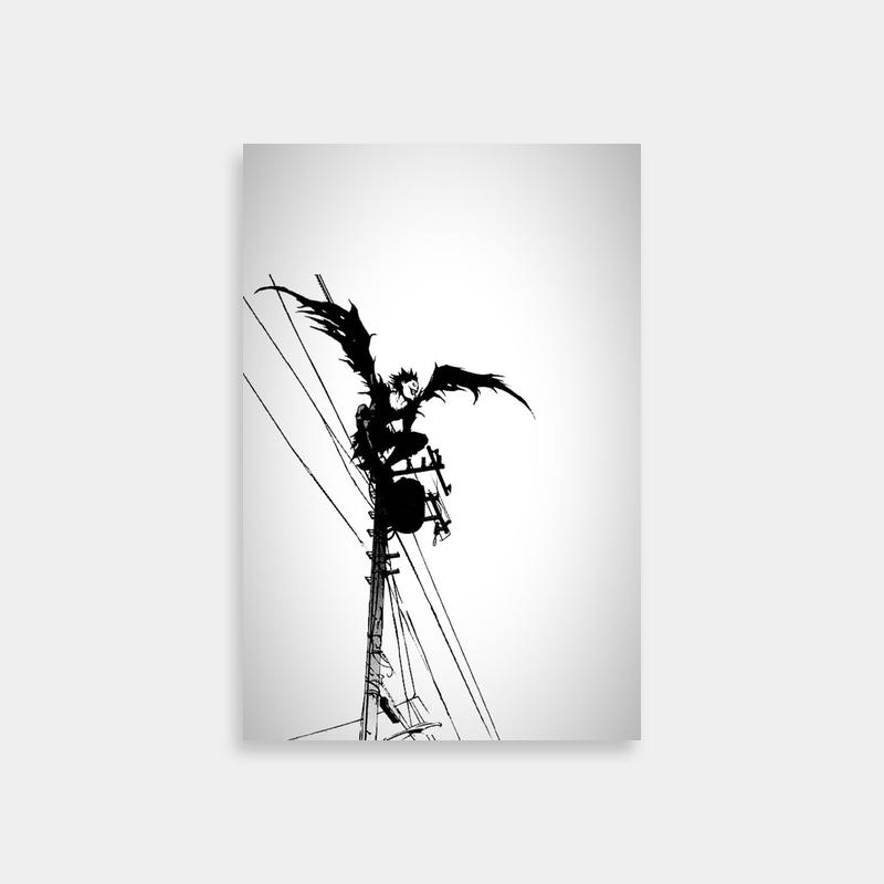 Ryuk Death Note Poster - Black and White Electric Pole with Dragon Decorations