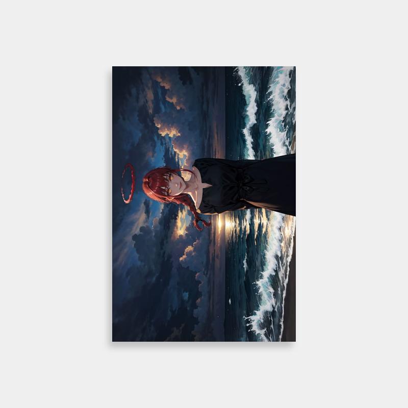 Makima Beach Scene Poster - Chainsaw Man Wall Art