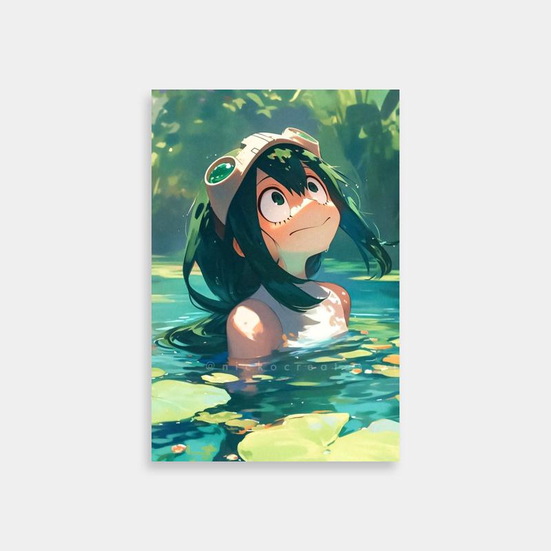 Tsuyu Asui in Water Poster - Long Black Hair & Leaf Hat