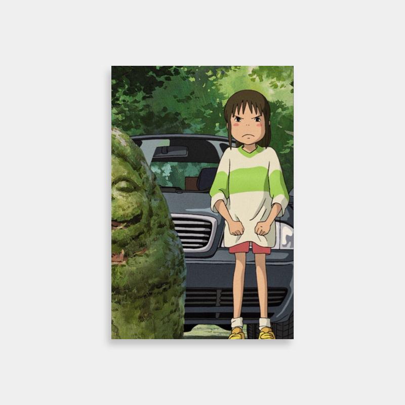 Chihiro Ogino Spirited Away Poster - Girl by Giant Green Plant & Alligator