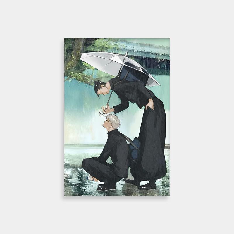 Suguru Geto Jujutsu Kaisen Rain Scene Poster - Two Characters with Umbrellas