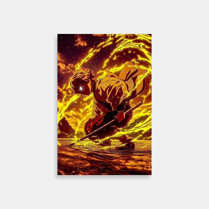 Zenitsu Agatsuma Demon Slayer Poster - Flaming Anime Art