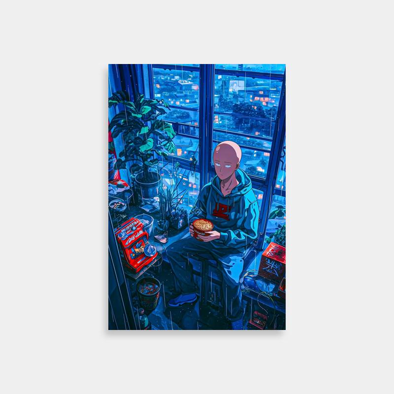 Saitama City View Poster - One Punch Man Relaxed Art