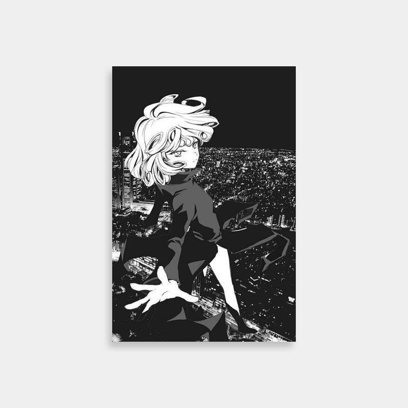 Tatsumaki One Punch Man Wall Art - Black & White Cityscape Drawing