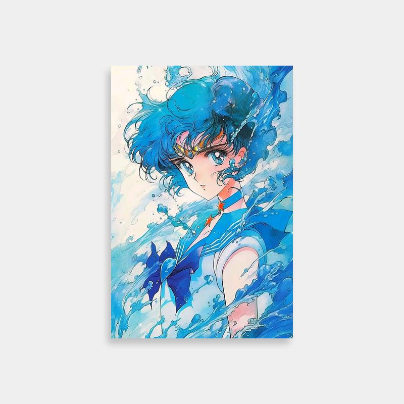 Ami Mizuno Blue-Haired Anime Water Scene Poster - Sailor Moon