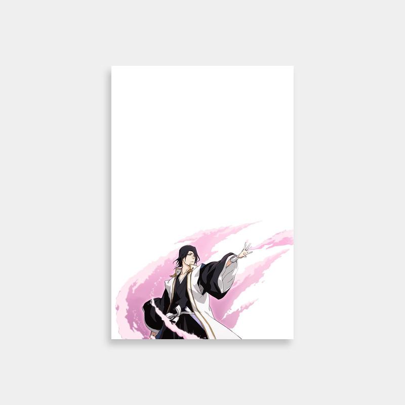 Byakuya Kuchiki Black and White Anime Poster - Pink Streaks Art