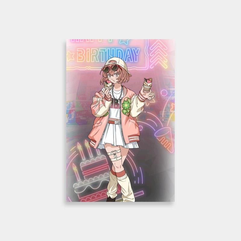 Tokyo Revengers Hinata Tachibana Birthday Poster – Anime Character with Cupcake & Neon Lights