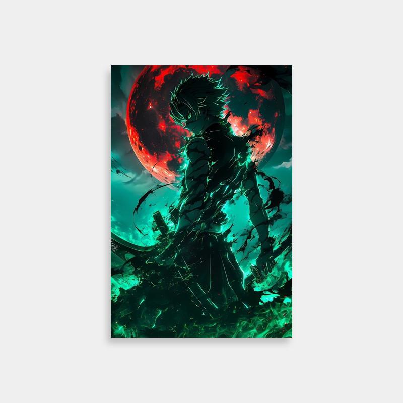 Sanemi Shinazugawa Demon Slayer Poster - Moon & Flames Background