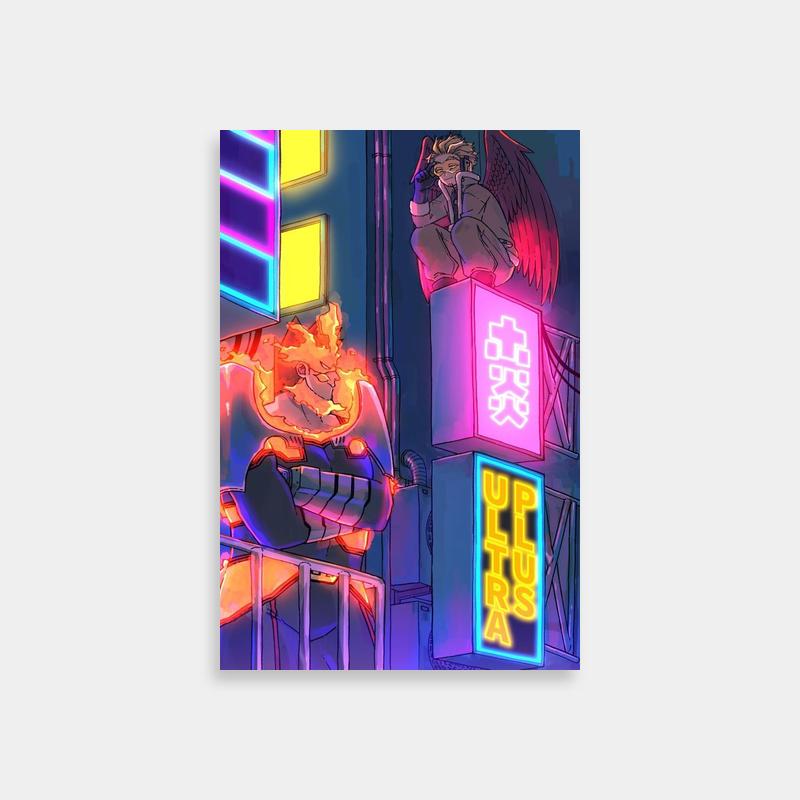 Endeavor My Hero Academia Neon City Poster - Anime Wall Art