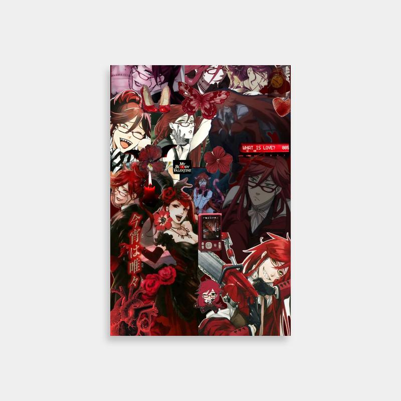 Grell Sutcliff Black Butler Anime Collage Poster - Red Hair Art