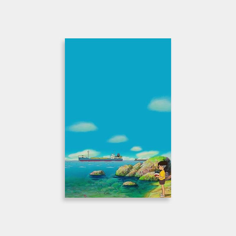 Ponyo Poster - Anime Scene of Two People on Shore
