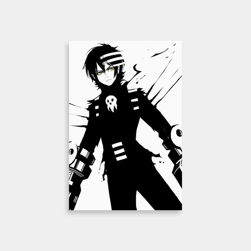 Death The Kid Black & White Art Print - Soul Eater Character with Skull