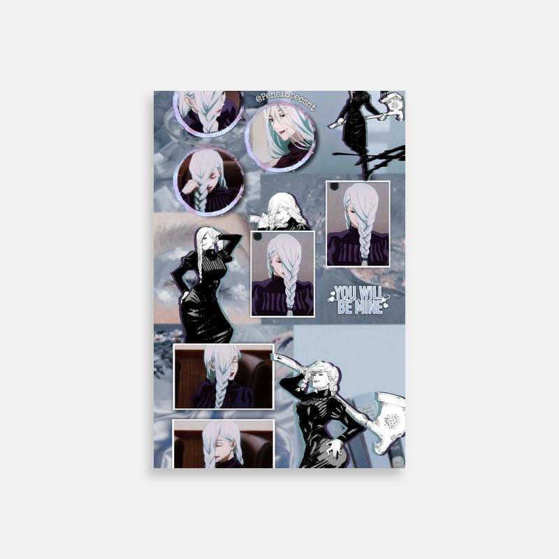 Mei Mei Jujutsu Kaisen Poster - White-Haired Character in Multiple Poses