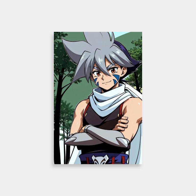 Kai Hiwatari Beyblade Poster - Grey Hair Anime Character with Blue Eyes