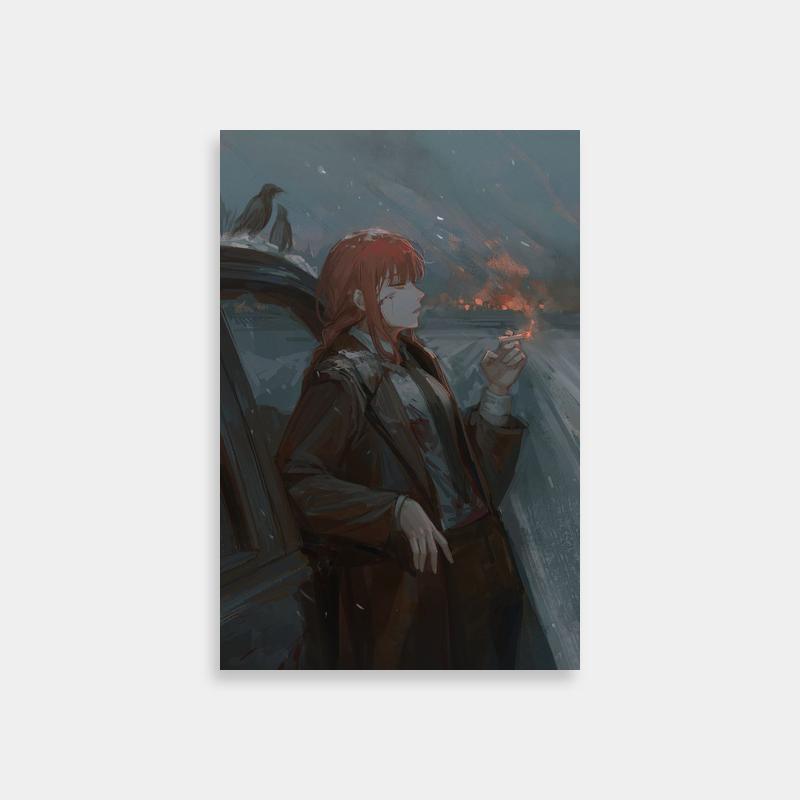 Makima in Rain Poster - Woman with Bird on Shoulder
