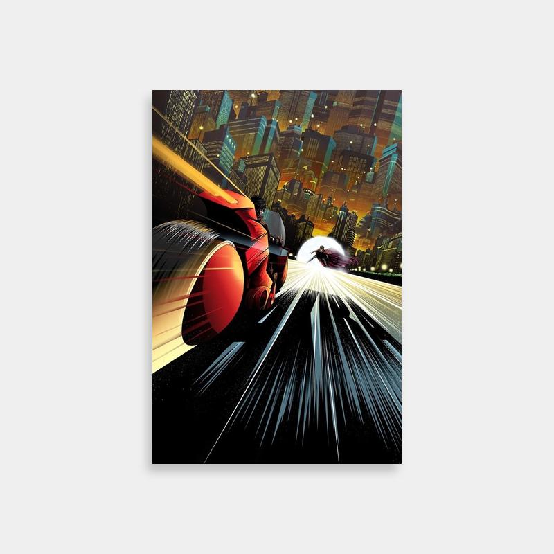 Tetsuo Akira Poster - Motorcycle Night Ride in Neo-Tokyo Cityscape