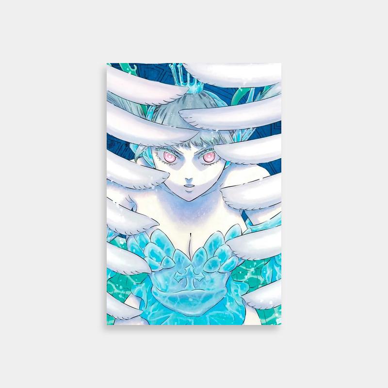Noelle Silva Black Clover Anime Poster - White Hair & Blue Feathers Design
