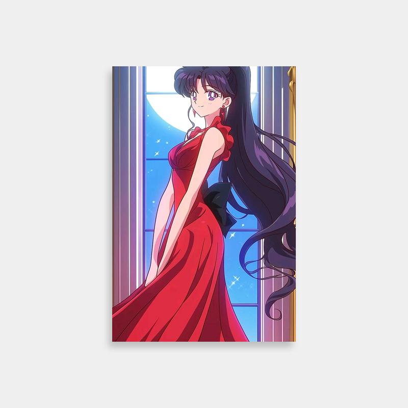 Elegant Rei Hino Sailor Moon Poster - Woman in Red Dress by Window