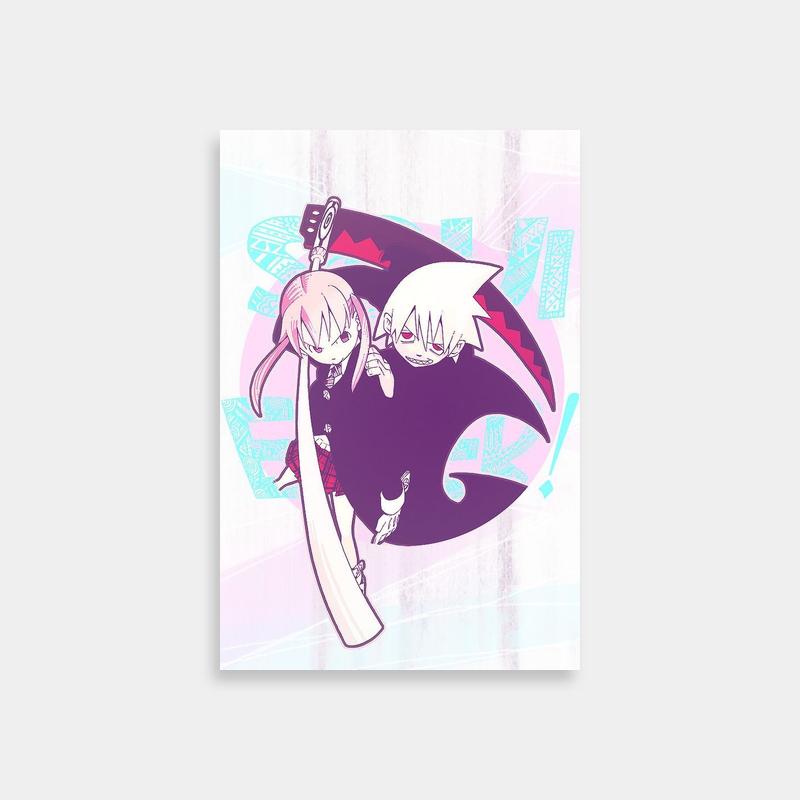 Soul Evans Soul Eater Poster - Anime Duo on Purple and Blue Background