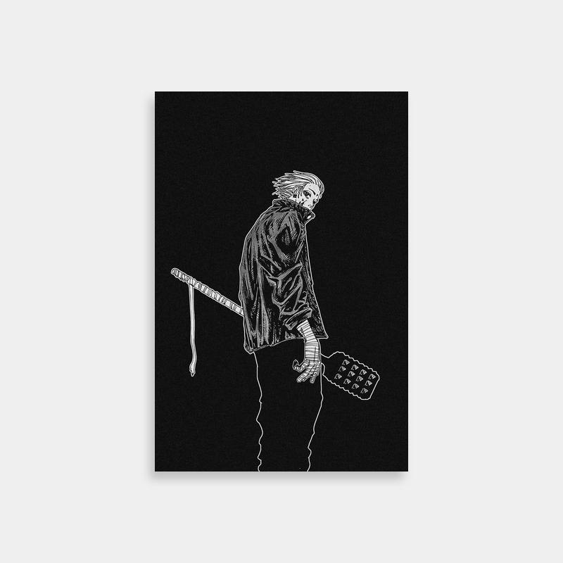 Gaku Sakamoto Days Skateboard Art Print - Black & White Anime Poster