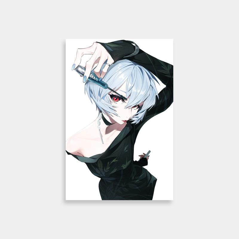 Rei Ayanami Neon Genesis Evangelion Poster - White-Haired Character with Syil