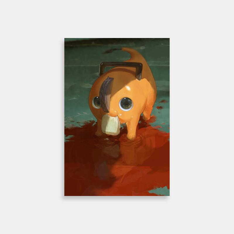 Pochita Chainsaw Man Poster - Toy Dog in Water with Tongue Out Art