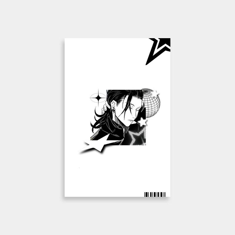 Suguru Geto Jujutsu Kaisen Black & White Poster - Long Hair & Star