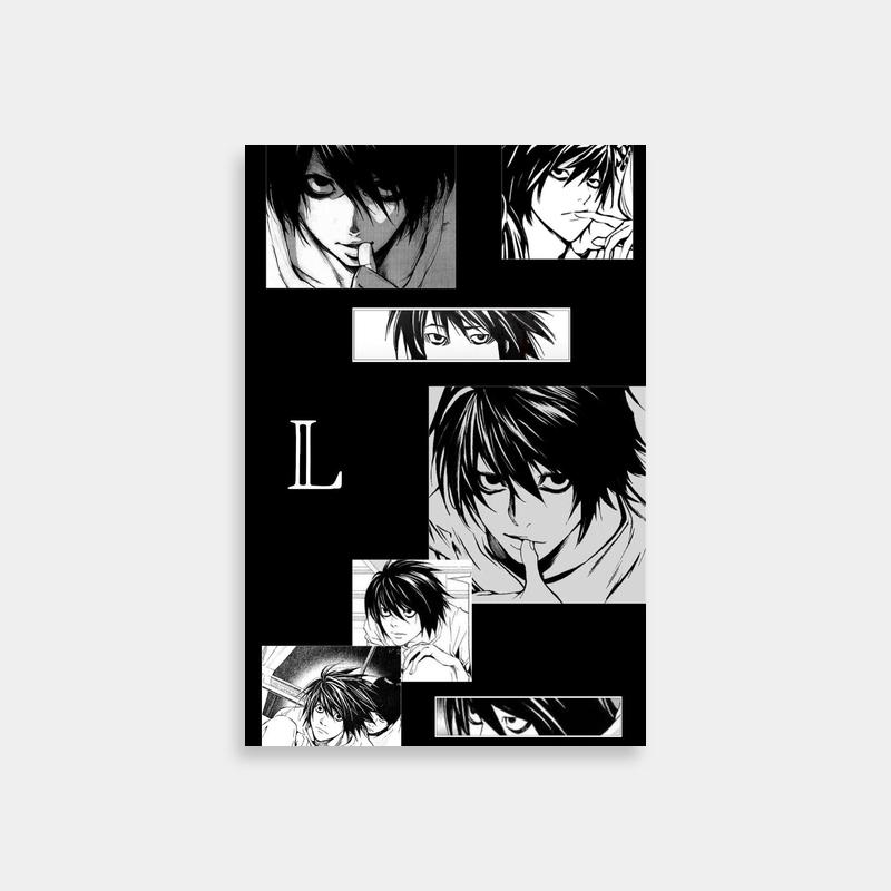 L Lawliet Death Note Black & White Anime Poster with Letter L
