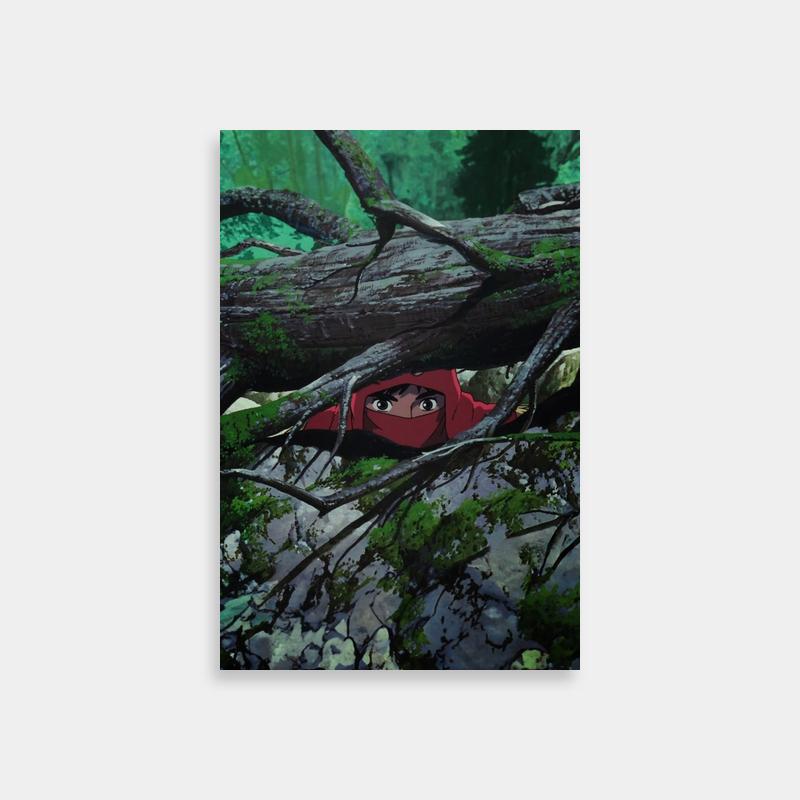 Ashitaka Princess Mononoke Poster - Hooded Character Behind Tree Branch
