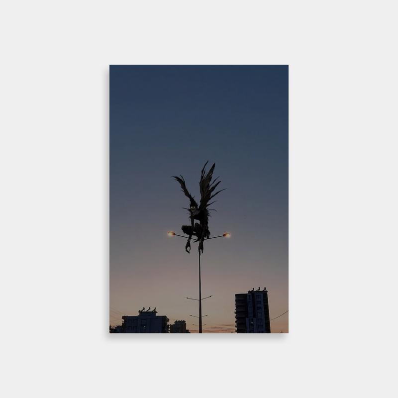 Ryuk Death Note Poster - Bird Statue on Pole at Dusk