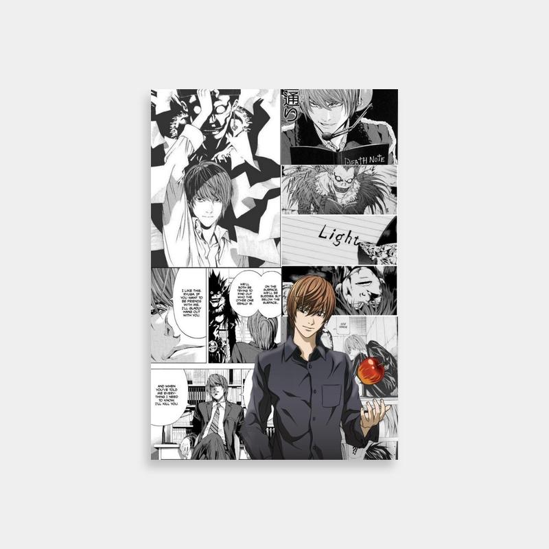 Light Yagami Death Note Poster - Black and White Anime Story Page