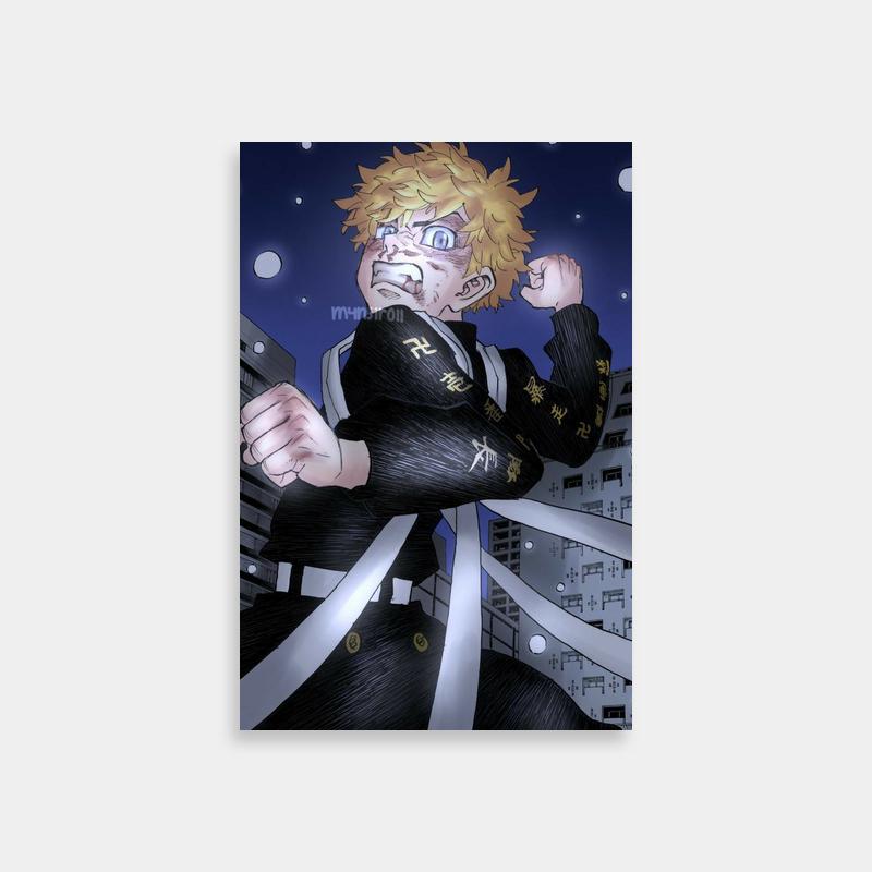 Tokyo Revengers Takemichi Hanagaki Night City Poster - Blonde Anime Character with Glasses