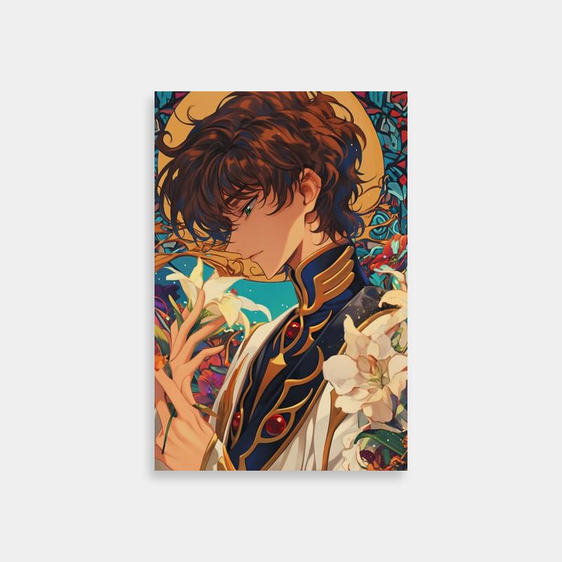 Suzaku Kururugi Code Geass Poster - Anime Character Holding Flowers