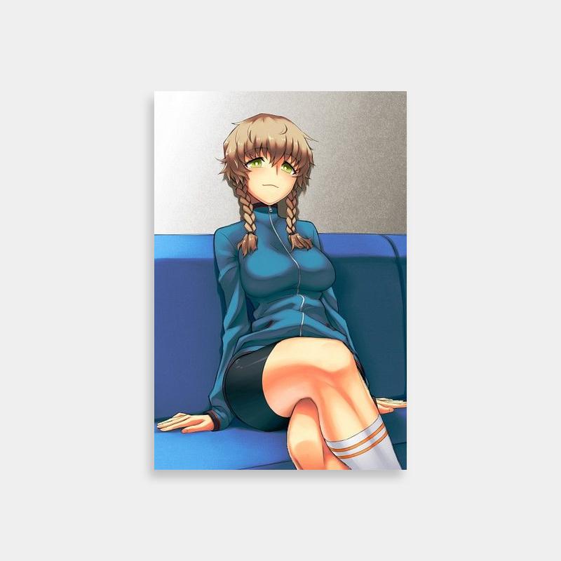 Suzuha Amane Steins;Gate Poster - Woman Sitting on Blue Couch with Heads