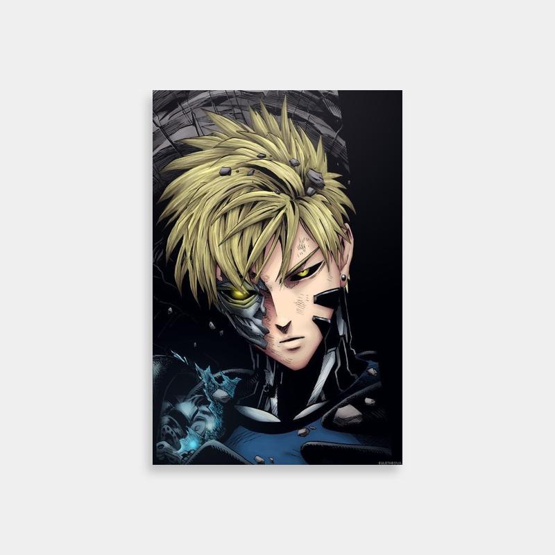 Genos One Punch Man Poster - Blonde Anime Character in Black Armor