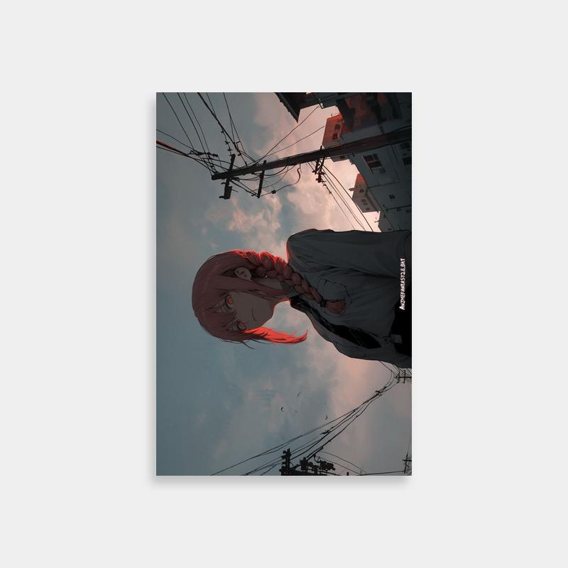 Makima Chainsaw Man Poster - Red-Haired Woman Under Power Lines