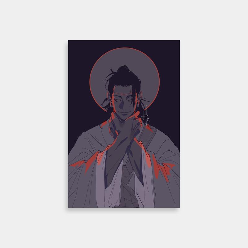 Kenjaku Jujutsu Kaisen Print - Hat-Wearing Character with Folded Hands