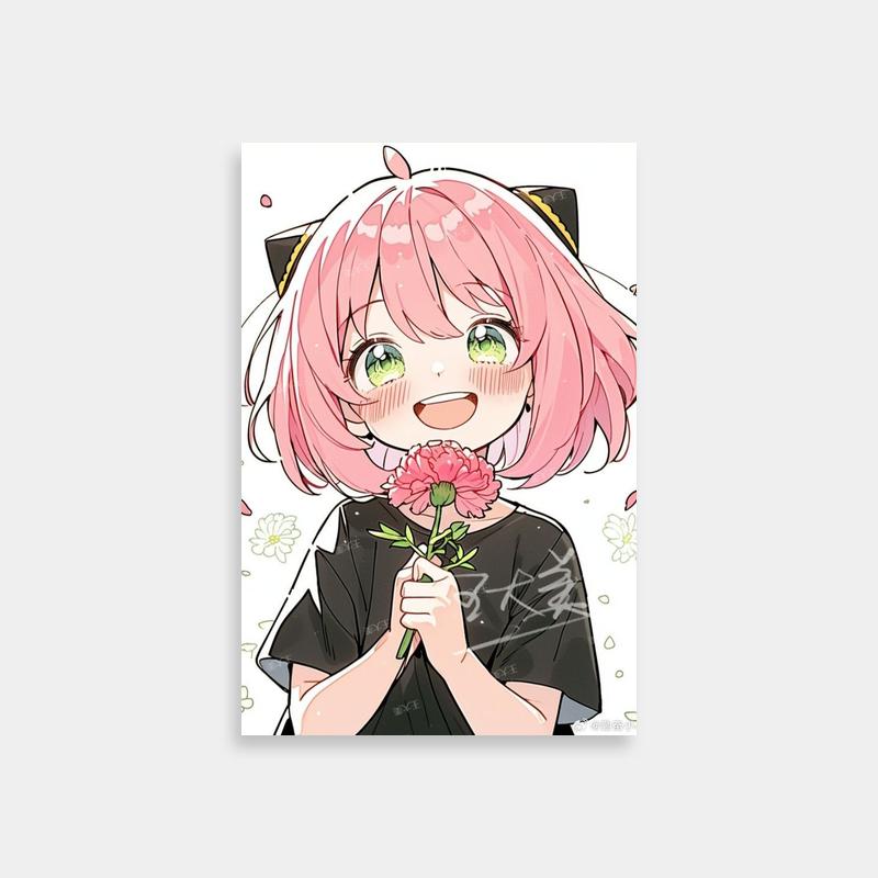 Anya Forger with Flower - Spy x Family Pink Hair Girl Wall Art