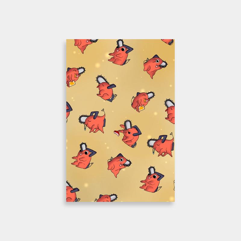 Pochita Chainsaw Man Poster - Red Cartoon Animals on Yellow