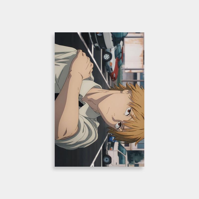 Denji Chainsaw Man Poster - Blonde Anime Character Staring at Camera