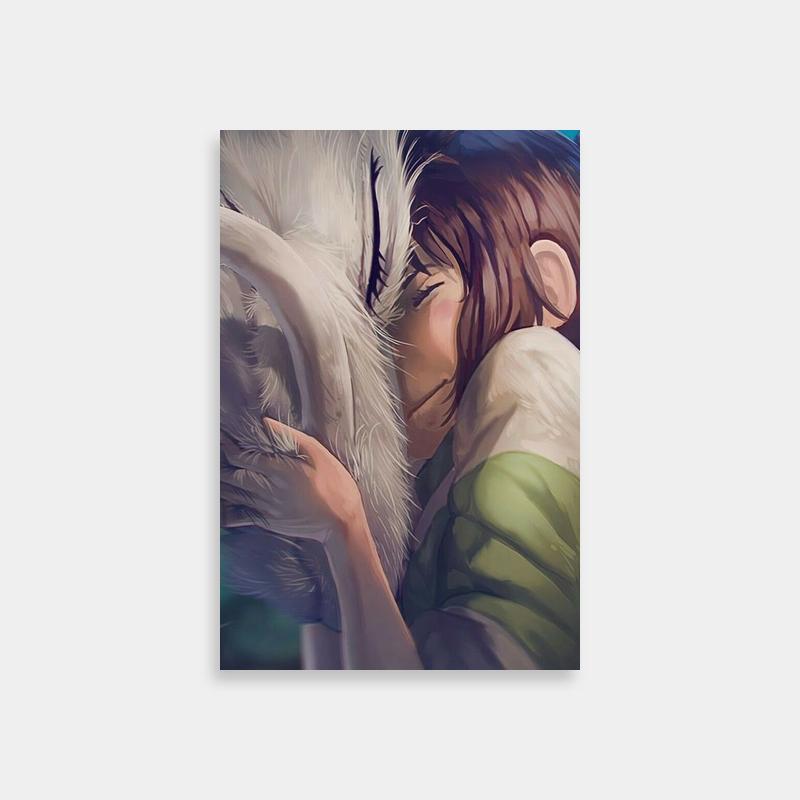 Haku Spirited Away Art Print - Boy Hugging White Animal