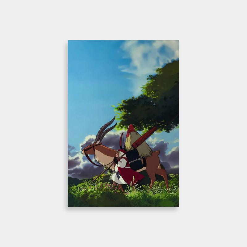 Ashitaka Princess Mononoke Riding Poster - Anime Horseback Scene