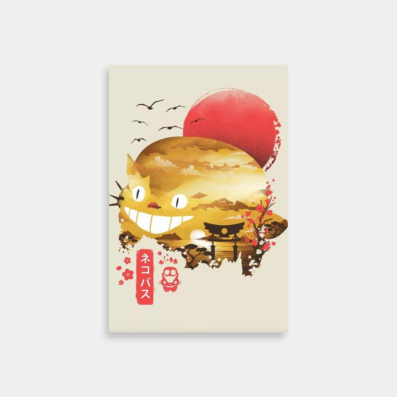 Flying Catbus My Neighbor Totoro Wall Art - Cat with Birds & Clouds