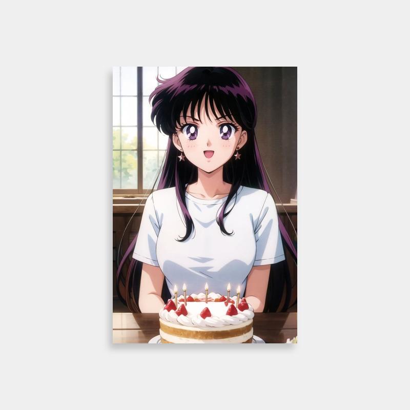 Rei Hino Sailor Moon Art Print - Elegant Scene with Cake