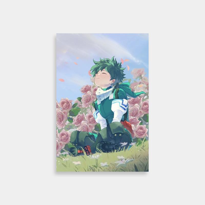 Izuku Midoriya My Hero Academia Poster - Sitting Among Pink Flowers