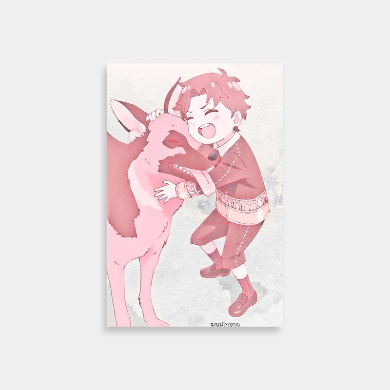 Damian Desmond Spy x Family Poster - Hugging Pink Dog in Snow